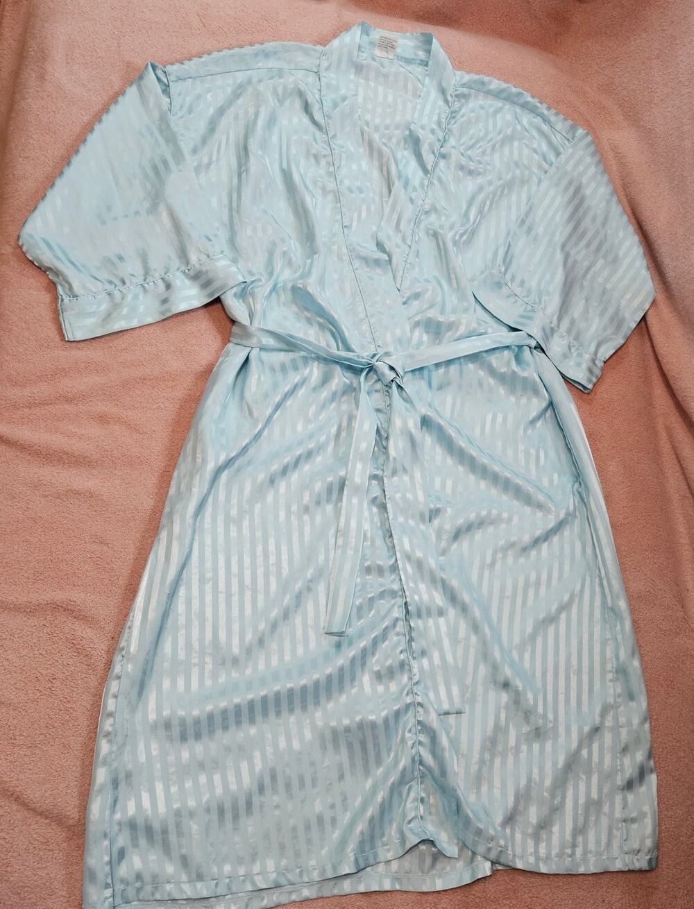 Kathryn Blue Striped Satin Lounge Robe Size L